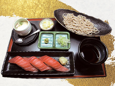 マグロ握り寿司そばセットの画像